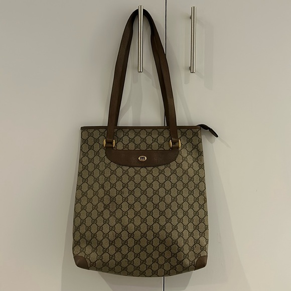Authentic Gucci Supreme Monogram Zipper Vintage Tote Web Canvas & Leather 13X14 - Picture 2 of 15